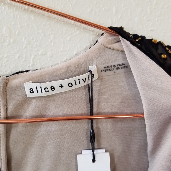 ALICE + OLIVIA Riska Black/Gold Embellished Dress - Picture 3 of 10